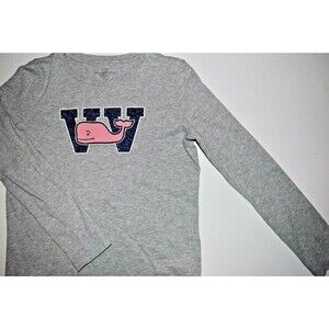 EUC VINEYARD VINES GIRLS LONG SLEEVE L/S GRAY PINK WHALE "W"  SHIRT SIZE XL 14